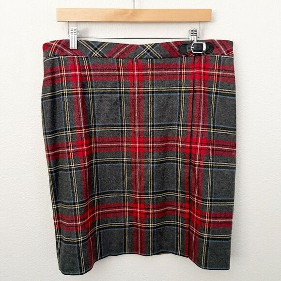 PENDLETON | Vintage Red Gray Yellow Tartan Plaid Pencil Straight Skirt | Size 16 - Picture 1 of 7